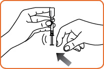 One hand holding the needle inside the vial and the other hand tapping the syringe to push air bubbles to the vial